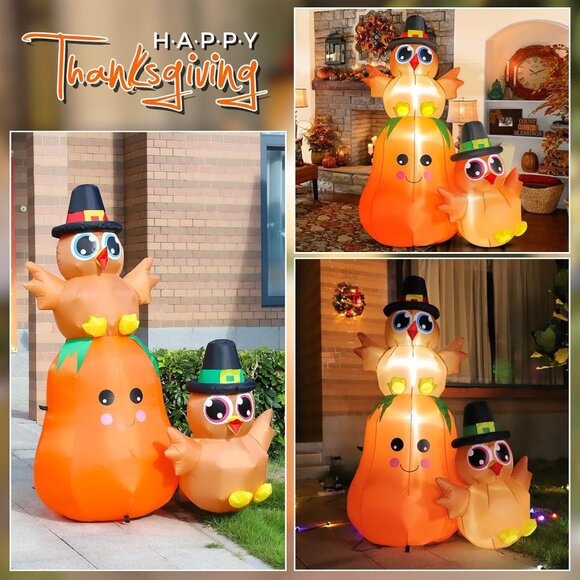 🆕5FT Christmas Inflatable Turkey Pumpkin Built-in LED Light Outdoor Decoration - Picture 7 of 8